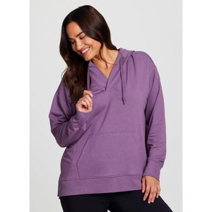 RBX Active Women's Ultra Lightweight French Terry V-Neck Hoodie Tunic Sweatshirt with Pocket - 1 of 4