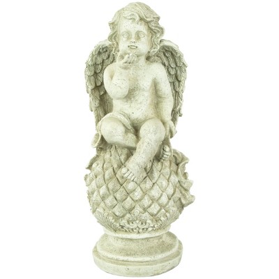 Northlight 18" Cherub Angel Sitting on Finial Outdoor Garden Statue