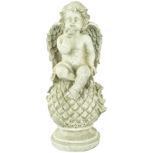 Northlight 18" Cherub Angel Sitting on Finial Outdoor Garden Statue - 1 of 4