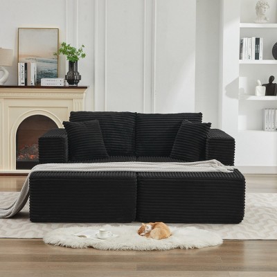 Versatile 73'' Cloud Sectional Couch,Deep Seat Modular Sofa with Double Chaise Lounges,Corduroy Fabric for Living Room - The Pop Home