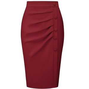 Hobemty Women's Wear to Work Elastic High Waist Pleated Bodycon Midi Skirts - 1 of 4