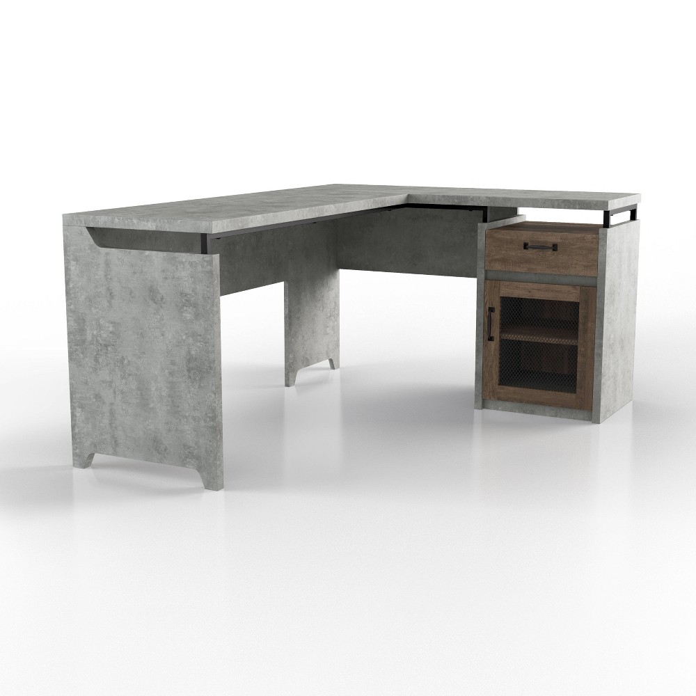 Photos - Office Desk Vadnais L Shaped Desk Cement - miBasics