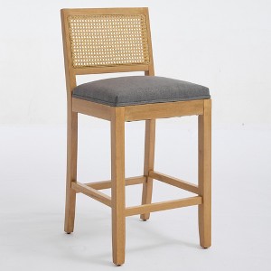 Gulches Gray Linen Full Solid Wood Rattan Back High Resilience Foam S Springs Bar Stool Set of 2 - 1 of 4