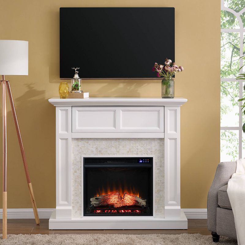 Nerrin Media Touch Screen Electric Fireplace with Tile Surround White - Aiden Lane, 4 of 17
