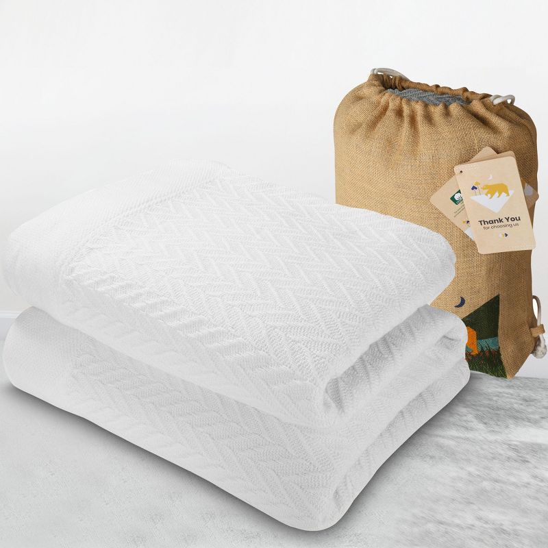 Bed Blanket | Soft 100% Cotton | Herringbone Design | All-Season Thermal Layering by California Design Den, 1 of 9