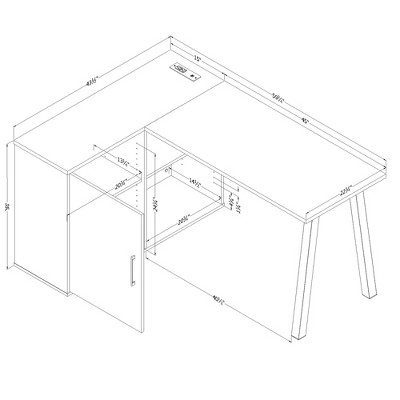 Gray Oak L-Shaped Corner Desk with USB Port and Filing Cabinet