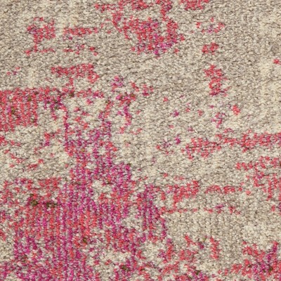 Ivory and Pink Abstract Runner Rug with Synthetic Fibers