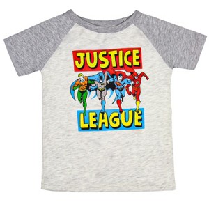 Seven Times Six DC Comics Boys' Justice League Superhero Lineup Collectible Raglan T-Shirt Grey - 1 of 3