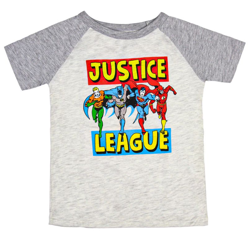 DC Comics Boys' Justice League Superhero Lineup Collectible Raglan T-Shirt, 1 of 4