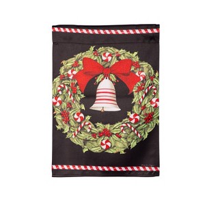 Evergreen Christmas Bell and Wreath Suede Garden Flag 12 x 18 Inches Indoor Outdoor Decor - 1 of 4