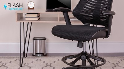 Ergonomic High Back Black Mesh Drafting Chair with Leather Accents