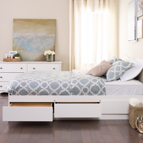 Queen Mate's Platform Storage Bed With 6 Drawers White   Prepac 