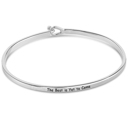 SHINE by Sterling Forever Mantra Hook and Eye Bangle Bracelet - Best is Yet  to Come, Silver - One Size