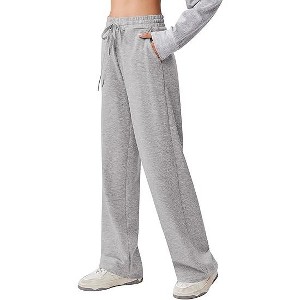 Pinspark Women's Wide Leg Sweatpants High Waisted Baggy Workout Sweat Pants Comfy Drawstring Athletic Pants with Pockets Light Gray XXL - 1 of 4