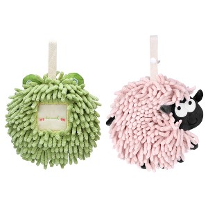 REGALWOVEN Cute Decorative Funny Sheep Shape Fast Drying Hanging Hand Towels 7" x 7" 2 Pcs - 1 of 4
