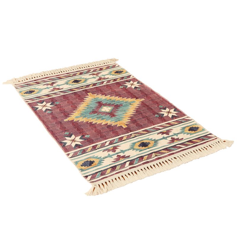 Collections Etc Southwest Aztec Patterned Medallion Rug with Tassel Ends 48" x 31.5", 1 of 5