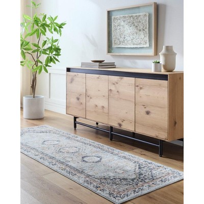 Nakea Pale Blue and Charcoal 5' x 7'5" Traditional Area Rug