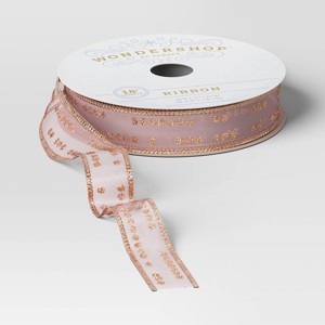 18' Christmas Modern Warmth Premium Ribbon Pink Glitter on Sheer - Wondershop™ - 1 of 3