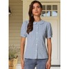 Allegra K Women's Plaid Gingham Puff Short Sleeve Peter Pan Collar Button Down Shirt - 2 of 4