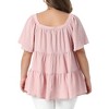 Women's Plus Size Textured Square Neck Short Sleeve Flowy Swing Babydoll Summer Casual Peplum Blouses - Agnes Orinda - 4 of 4