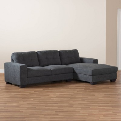 Langley Dark Grey Tufted Fabric Sectional Sofa with Track Arms
