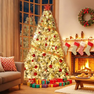 Pre-Lit Christmas Tree with 150 Warm White Lights, 8 Light Modes, Easy On/Off Foot Pedal, Foldable Stand - 1 of 4