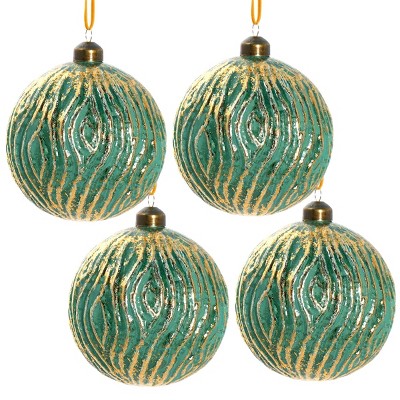GlasFlength Tree Ornaments Modern Glass Ball Set Simple Elegant Design for Christmas Tree Home Decor Indoor Outdoor, Green, 4.7"*4.7"*4.7"