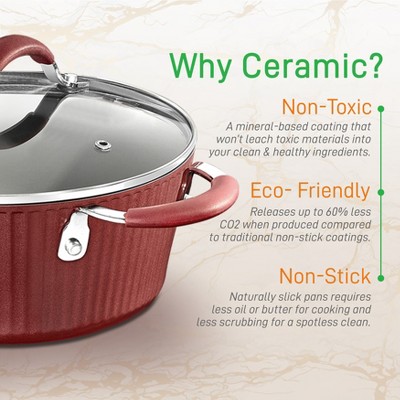 NutriChef 11-Piece Red and Gray Non-Stick Aluminum Cookware Set