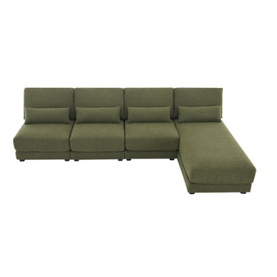 NicBex L Shaped Deep Seat Convertible Sectional Sofa with Reversible Chaise and 4 Pillows for Living Room,Apartment,Green