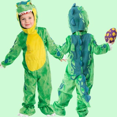 Joyfy Kids Dinosaur Halloween Jumpsuit with Hood Costume, T-Rex Full Body Outfits with Plush Egg for Boys Girls Dress Up Party