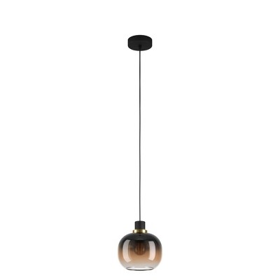 1-Light Oilella Pendant Structured Black Finish with Vaporized Amber Glass Shade - EGLO: ETL Listed, Adjustable, Dimmable