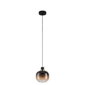 1-Light Oilella Pendant Structured Black Finish with Vaporized Amber Glass Shade - EGLO: ETL Listed, Adjustable, Dimmable - 1 of 3