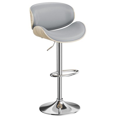 Gikpal Barstools, Adjustable Bentwood Barstools, Modern PU Leather Upholstered Bar Chair with Back and Footrest, for Bar, Dining Room