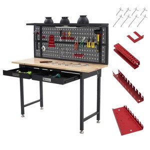 48''/60'' Garage Workbench, 2000 Lbs Capacity Heavy Duty Work Bench with Drawers, Pegboard, 20 Hooks, Thick Rubberwood Top for Warehouse - 1 of 4