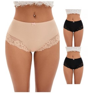 INSPIRE CHIC 3 Packs Women's Lace Trim High Waist Briefs Full-Coverage Lace Back Underwear Panties - 1 of 4