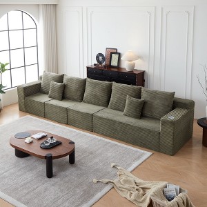 Oversized Corduroy Deep Seat Modular Straight Sectional Sofas with Built-In Cup Holders and No Assembly Required - 1 of 4