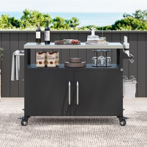 LOVSON 54.5" Outdoor Kitchen Island with Stainless Steel Top, Storage Cabinet, and Spice Rack - Mobile BBQ Grill Cart with Lockable Wheels - 1 of 4