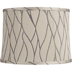 Springcrest Kinmen 14" Top x 15" Bottom x 11" High x 11" Slant Print Lamp Shade Replacement Medium Gray Drum Modern Fabric Softback Washer Harp Finial - 1 of 4