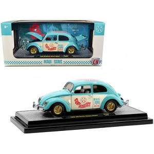 1952 Volkswagen Beetle Deluxe Model Light Blue and Wimbledon White “Maui & Sons” Ltd Ed 1/24 Diecast Model Car by M2 Machines - 1 of 3