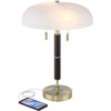 Possini Euro Design Wyndham 23" High Mid Century Modern Desk Lamp Dual USB Ports Black Metal Single Glass Dome Shade Home Office Living Room Charging - 3 of 4