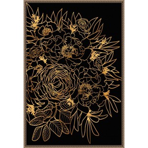 Amanti Art 23"x33" Rose bouquet in gold and black by Rosana Laiz Blursbyai Framed Canvas Wall Art Print: Modern Botanical Lithograph - 1 of 4