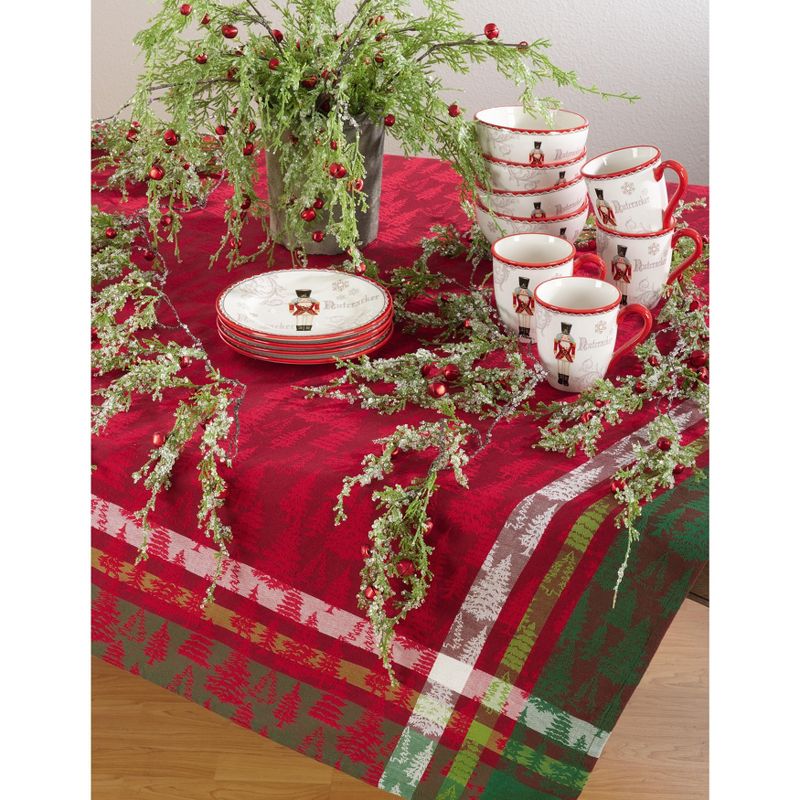 Saro Lifestyle Classic Plaid Christmas Tree Design Holiday Cotton Table Topper Tablecloth, 3 of 5