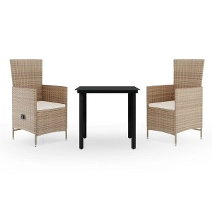 vidaXL Patio Dining Set Outdoor Dining Set Table and Chair Set for Garden - Beige 3 Piece with Cushions, 31.5" Table - 1 of 4