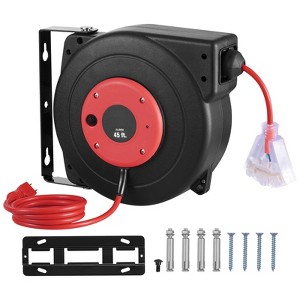 VEVOR Retractable Extension Cord Reel, 45 FT, Heavy Duty 12AWG/3C SJTOW Retractable Power Cord with Lighted Triple Tap Outlet, Black - 1 of 4