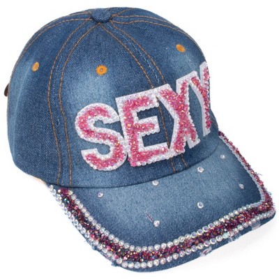 Women's Casual 100% Cotton Denim Baseball Bling Studs Cap