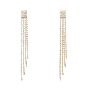 Women’s Gold-Tone Copper Tassel Drop Earrings, Modern Pave CZ Linear Design, Long Fringe Style, Glamorous Jewelry for Formal & Party Occasions - 1 of 4