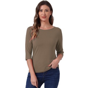 INSPIRE CHIC Women's Classic Solid Elbow Sleeves Round Neck Slim Fit T-Shirts - 1 of 4