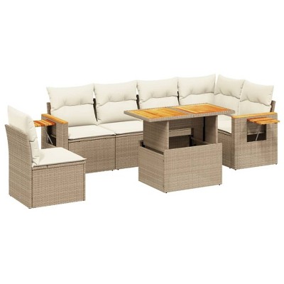 vidaXL 7 Piece Patio Sofa Set with Cushions Beige and Cream Poly Rattan
