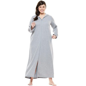 Dreams & Co. Long Hooded Fleece Sweatshirt Robe - 1 of 4