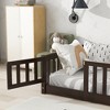 MAYEERTY Twin Floor Bed with Fence without Door, Rubber Wood Floor Guardrails Brown - 3 of 4